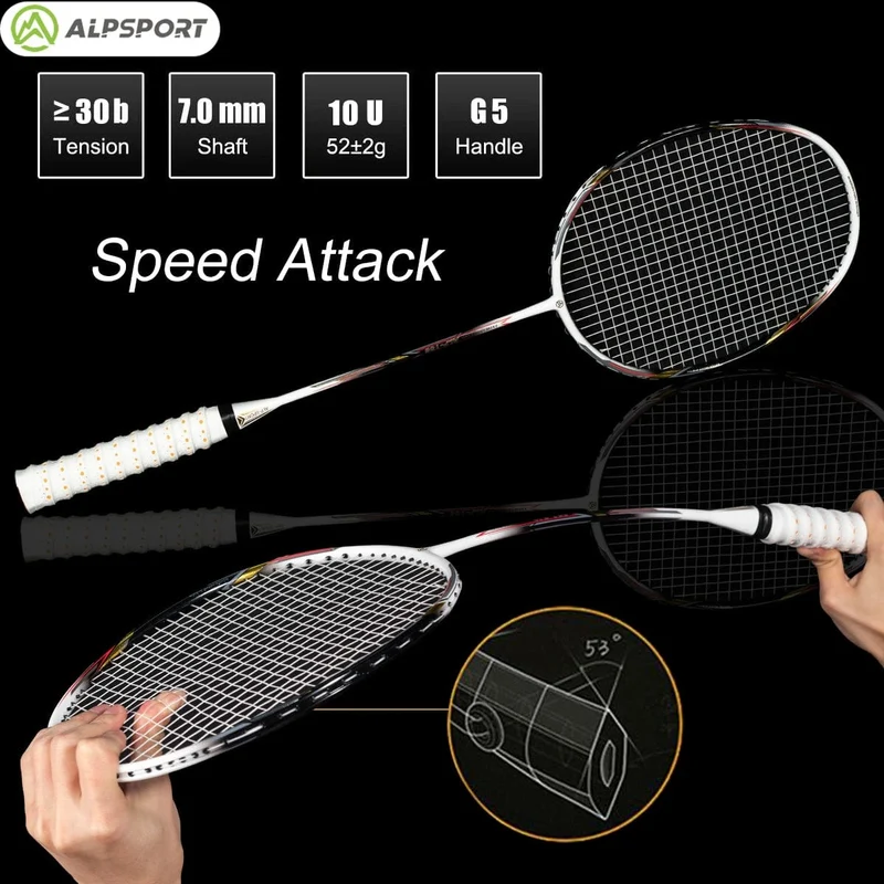Alpsport AIR 10U Ultraleichter 52g T800 Badmintonschläger Schneller Rückprall Importiert max. 28lbs Badmintonschläger aus Carbonfaser + Titan