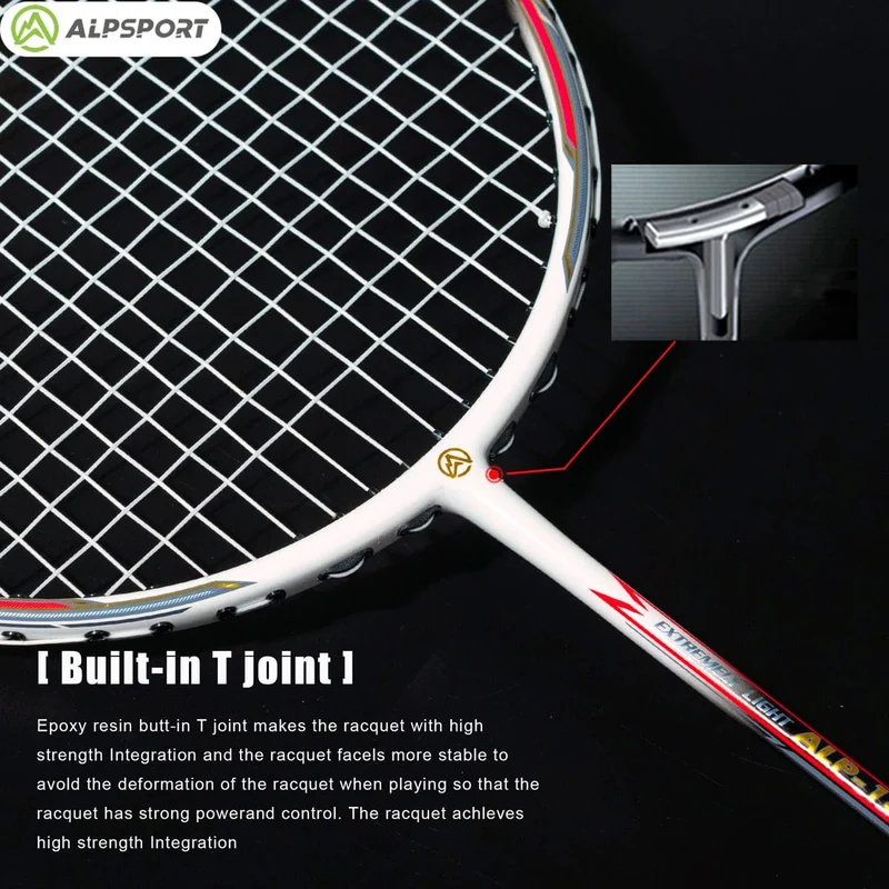 Alpsport AIR 10U Ultraleichter 52g T800 Badmintonschläger Schneller Rückprall Importiert max. 28lbs Badmintonschläger aus Carbonfaser + Titan