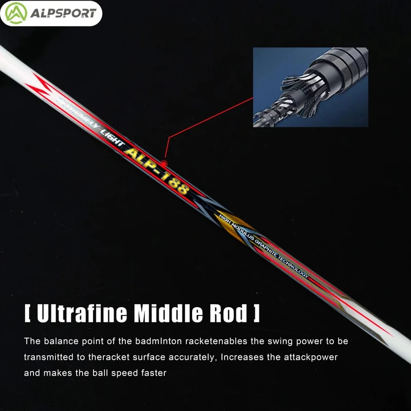 Alpsport AIR 10U Ultraleichter 52g T800 Badmintonschläger Schneller Rückprall Importiert max. 28lbs Badmintonschläger aus Carbonfaser + Titan
