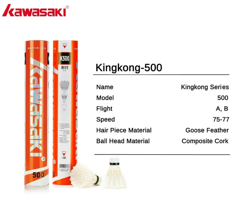 Kawasaki King Kong 100/500 Feder-Federball Badminton für Vereine und Training Schlägersport Geschwindigkeit 76 77 Langlebiger Badmintonball