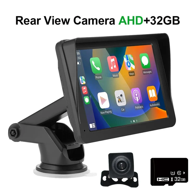 Tragbares Autoradio, Multimedia-Video-Player, kabellos, CarPlay, Android Auto, 7-Zoll-Touchscreen, mit AUX-FM für Rückfahrkamera