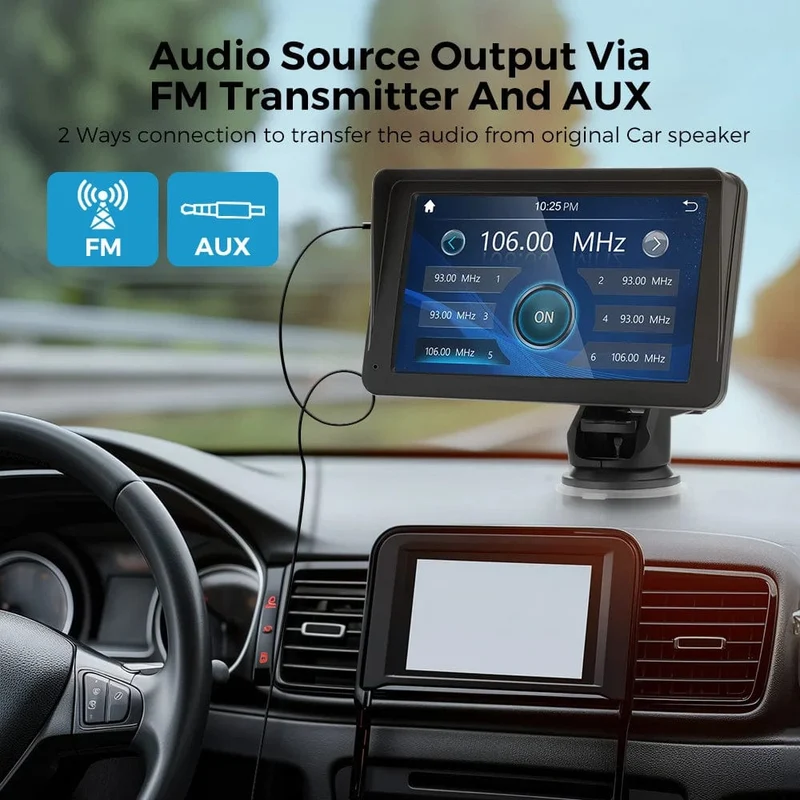 Tragbares Autoradio, Multimedia-Video-Player, kabellos, CarPlay, Android Auto, 7-Zoll-Touchscreen, mit AUX-FM für Rückfahrkamera