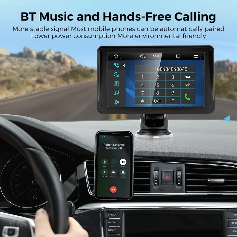 Tragbares Autoradio, Multimedia-Video-Player, kabellos, CarPlay, Android Auto, 7-Zoll-Touchscreen, mit AUX-FM für Rückfahrkamera