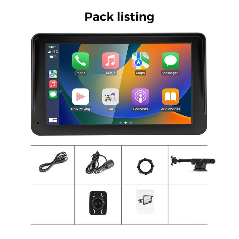 Tragbares Autoradio, Multimedia-Video-Player, kabellos, CarPlay, Android Auto, 7-Zoll-Touchscreen, mit AUX-FM für Rückfahrkamera