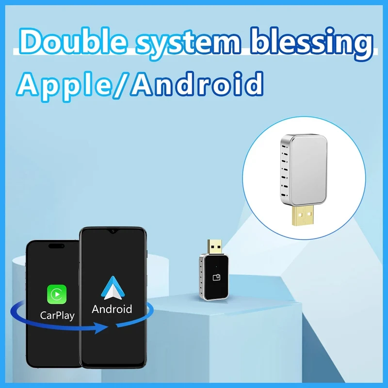 MINI Wireless Carplay 2-in-1-Adapter, automatisch verkabelt mit Wireless Carplay Android Auto USB AI Box Plug & Play, geeignet für OEM-Autos