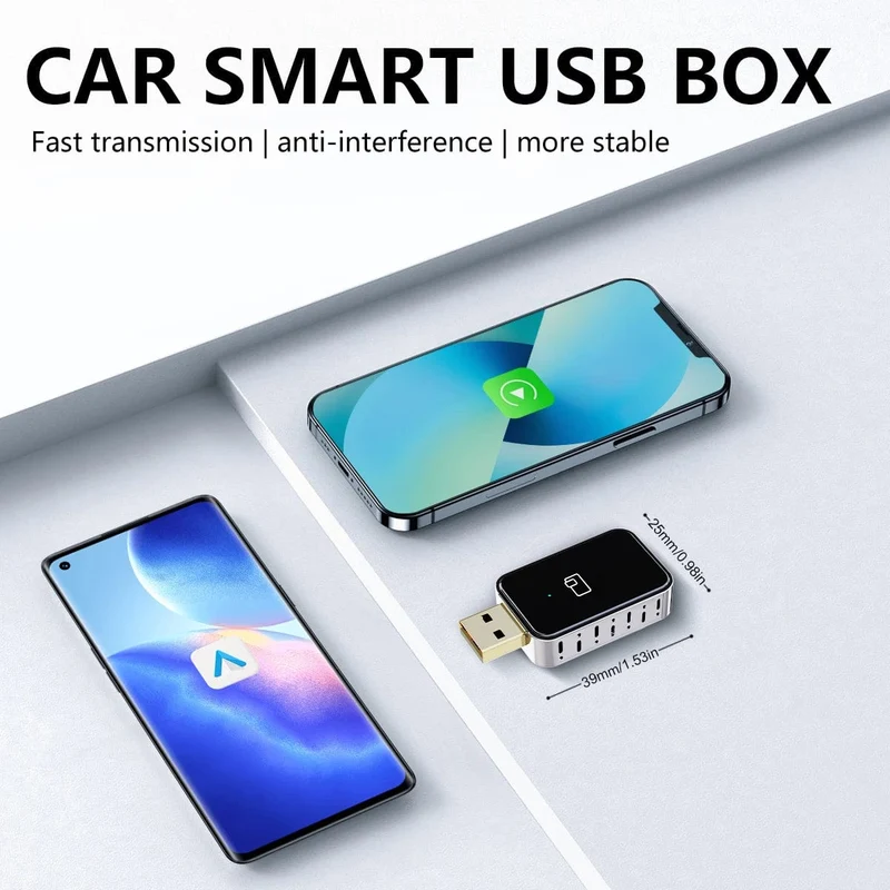 MINI Wireless Carplay 2-in-1-Adapter, automatisch verkabelt mit Wireless Carplay Android Auto USB AI Box Plug & Play, geeignet für OEM-Autos