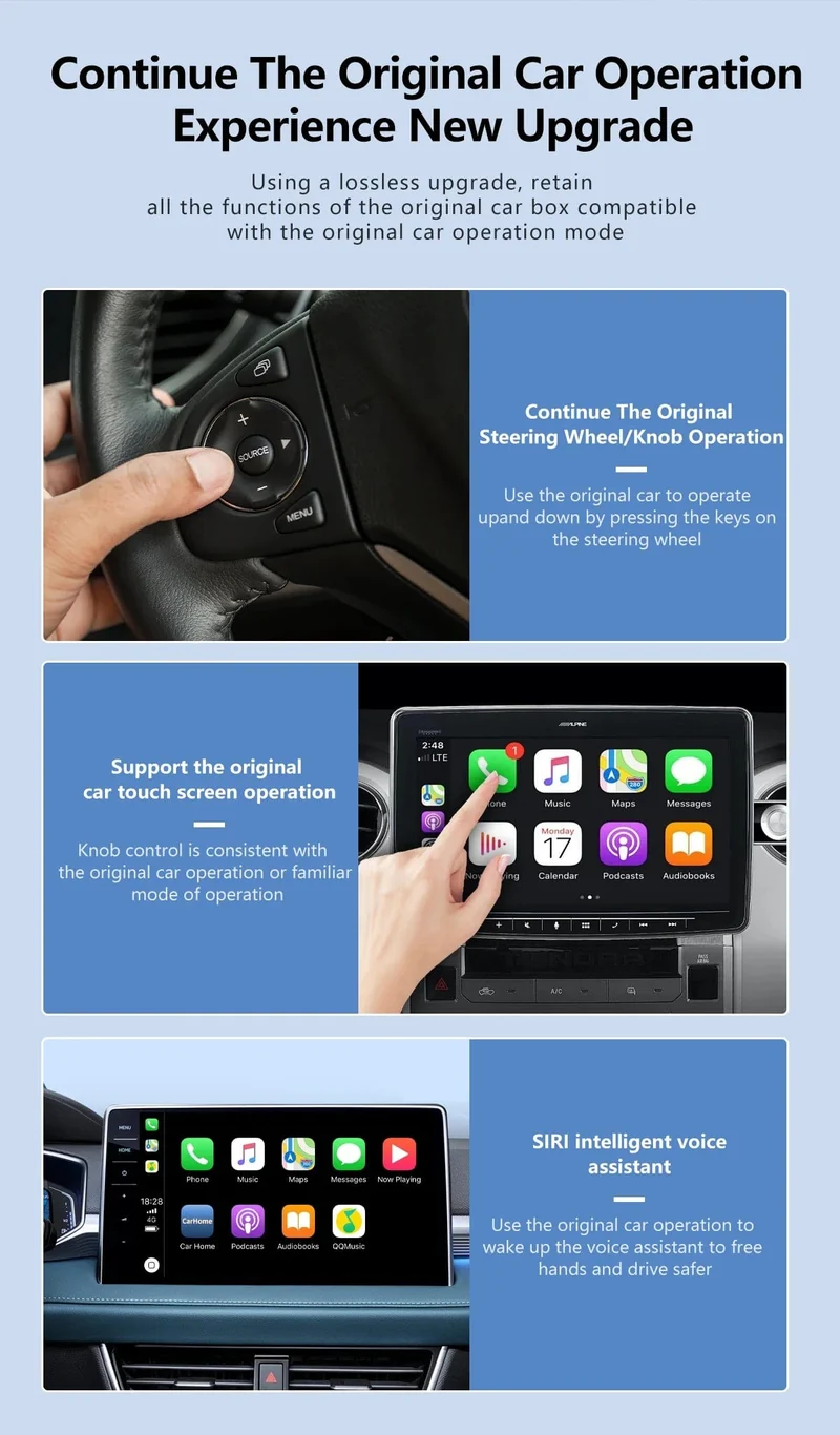 MINI Wireless Carplay 2-in-1-Adapter, automatisch verkabelt mit Wireless Carplay Android Auto USB AI Box Plug & Play, geeignet für OEM-Autos