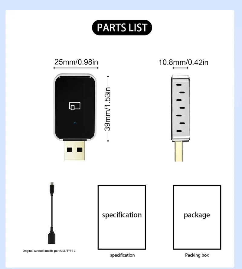 MINI Wireless Carplay 2-in-1-Adapter, automatisch verkabelt mit Wireless Carplay Android Auto USB AI Box Plug & Play, geeignet für OEM-Autos