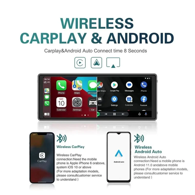 XUDA Universal 10.26 Zoll Autoradio Multimedia WIFI Video Player Kabelloses Carplay & Android Auto für Apple oder Android MP5 Player