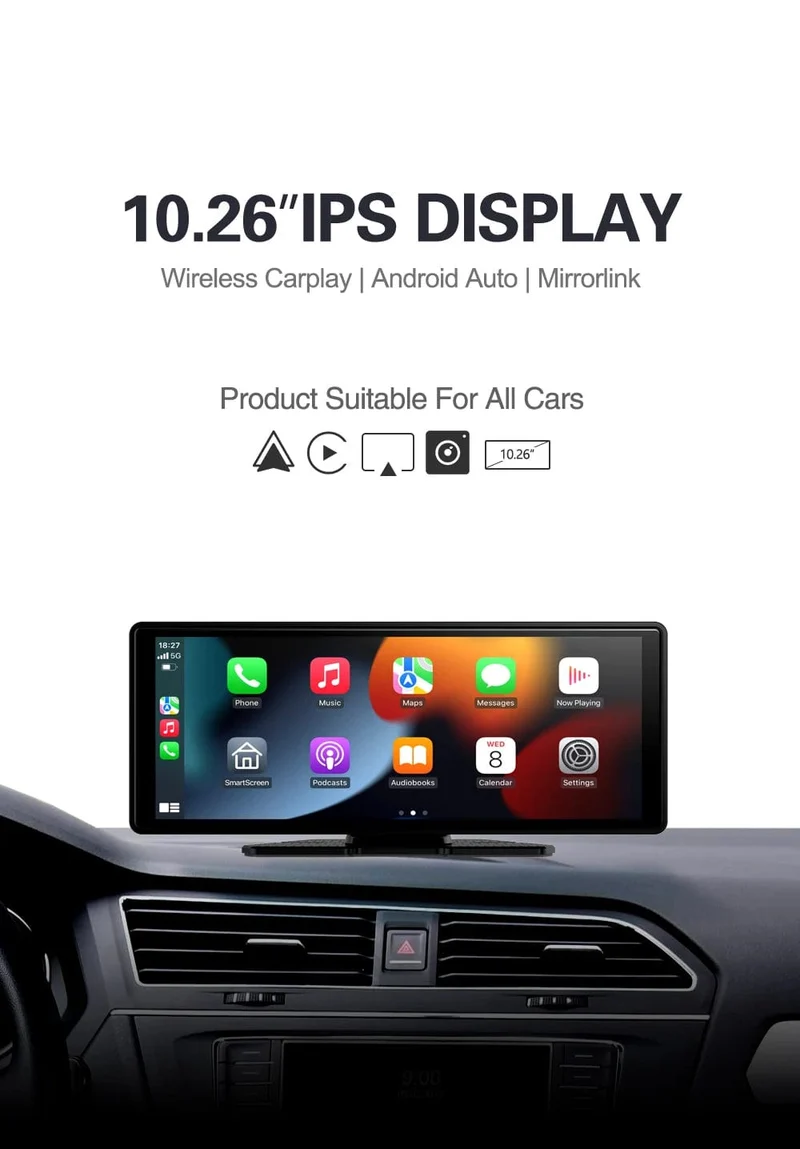 XUDA Universal 10.26 Zoll Autoradio Multimedia WIFI Video Player Kabelloses Carplay & Android Auto für Apple oder Android MP5 Player