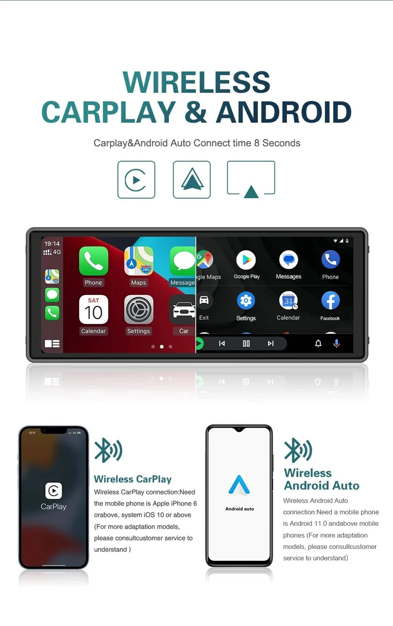 XUDA Universal 10.26 Zoll Autoradio Multimedia WIFI Video Player Kabelloses Carplay & Android Auto für Apple oder Android MP5 Player
