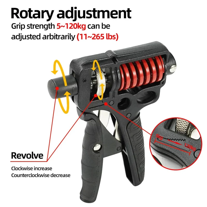5–120 kg verstellbarer schwerer Handgriff-Stärker, Finger-Expander, Arm, Handgelenk, Unterarm, Trainer, Fitness, Stahlfeder, Greifer-Übung