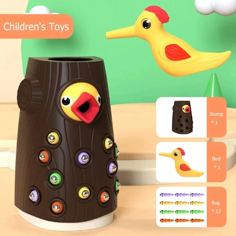Intelligenzentwicklung des Specht-Insektenfangspielspielzeugs, magnetisches Angelspielzeug für die Früherziehung für Kinder, Kindergeschenke