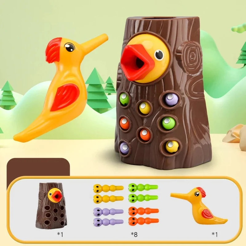Intelligenzentwicklung des Specht-Insektenfangspielspielzeugs, magnetisches Angelspielzeug für die Früherziehung für Kinder, Kindergeschenke