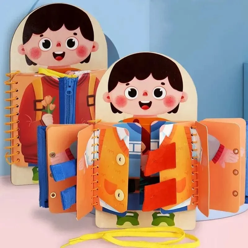 Montessori-Spielzeug, Früherziehung, Lebenskompetenzen für Kinder, Schnürsenkel binden, Reißverschlussschnallen, mehrschichtiges Holz-Beschäftigungsbrett, Puzzle-Geschenk