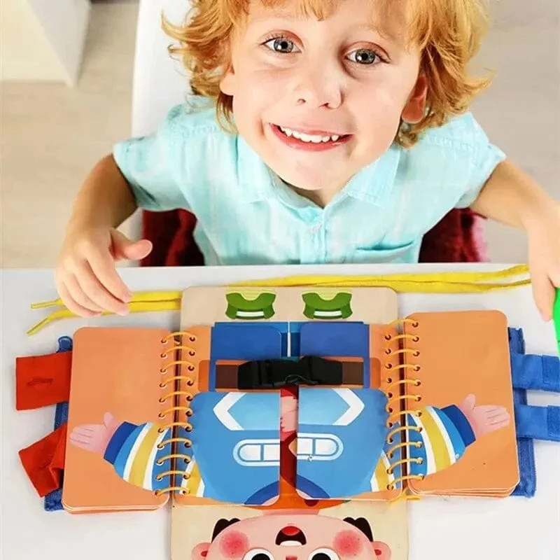 Montessori-Spielzeug, Früherziehung, Lebenskompetenzen für Kinder, Schnürsenkel binden, Reißverschlussschnallen, mehrschichtiges Holz-Beschäftigungsbrett, Puzzle-Geschenk