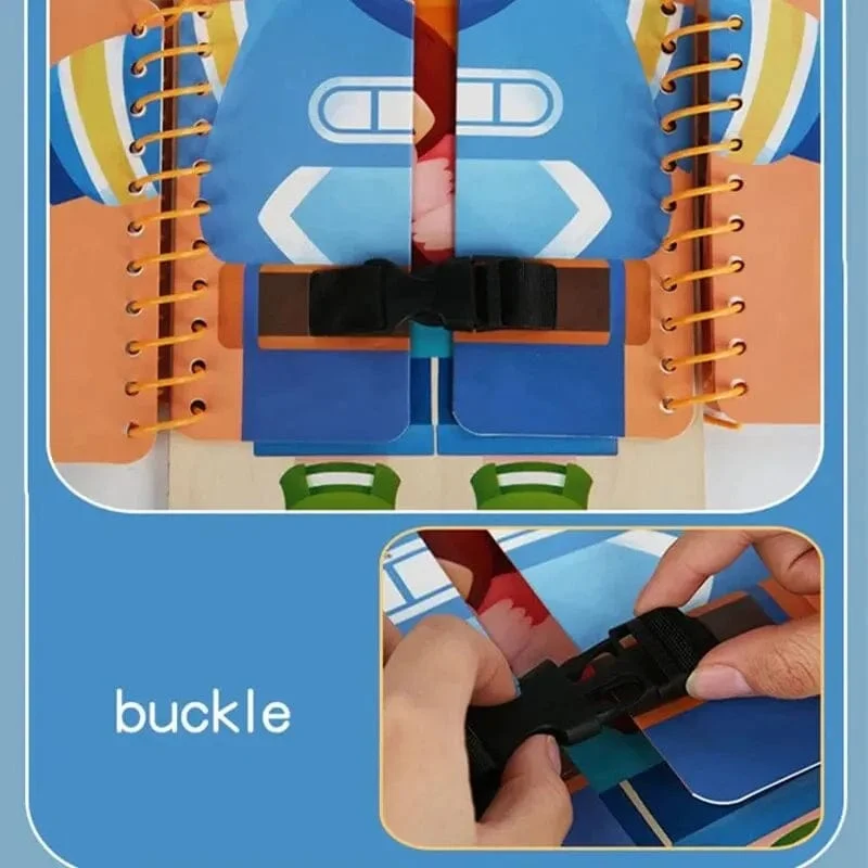 Montessori-Spielzeug, Früherziehung, Lebenskompetenzen für Kinder, Schnürsenkel binden, Reißverschlussschnallen, mehrschichtiges Holz-Beschäftigungsbrett, Puzzle-Geschenk
