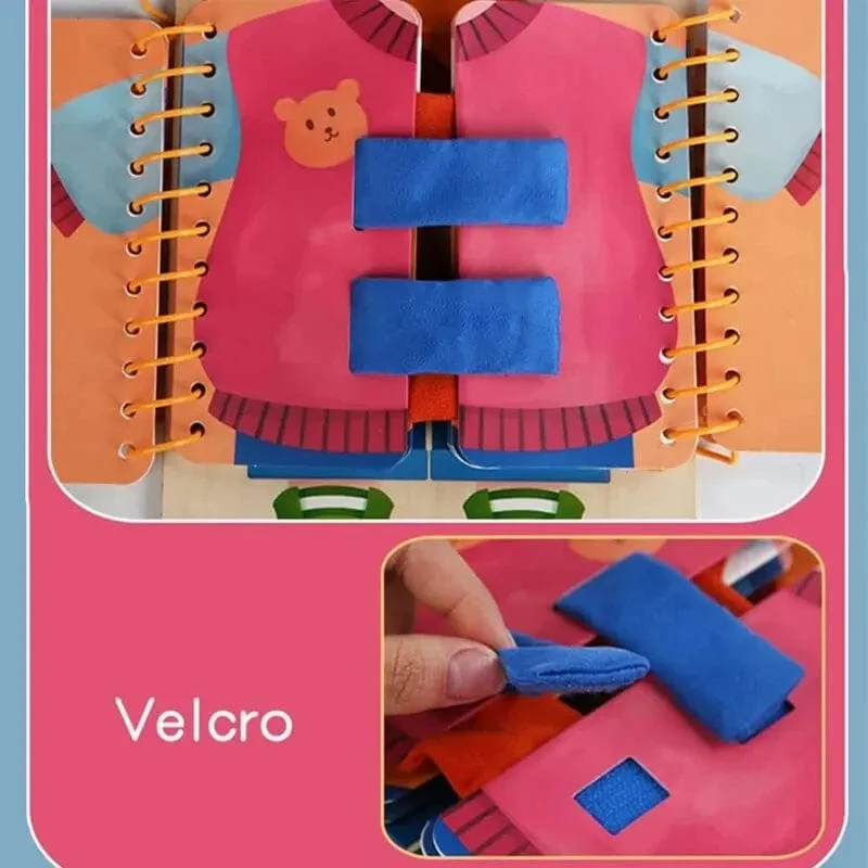 Montessori-Spielzeug, Früherziehung, Lebenskompetenzen für Kinder, Schnürsenkel binden, Reißverschlussschnallen, mehrschichtiges Holz-Beschäftigungsbrett, Puzzle-Geschenk