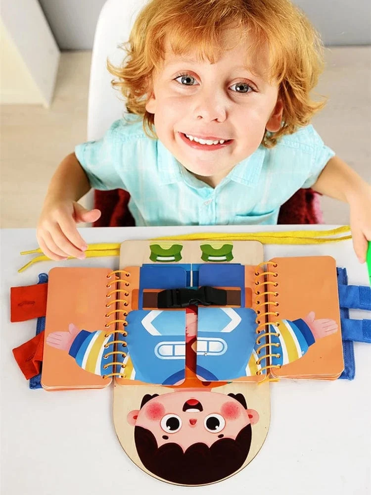 Montessori-Spielzeug, Früherziehung, Lebenskompetenzen für Kinder, Schnürsenkel binden, Reißverschlussschnallen, mehrschichtiges Holz-Beschäftigungsbrett, Puzzle-Geschenk