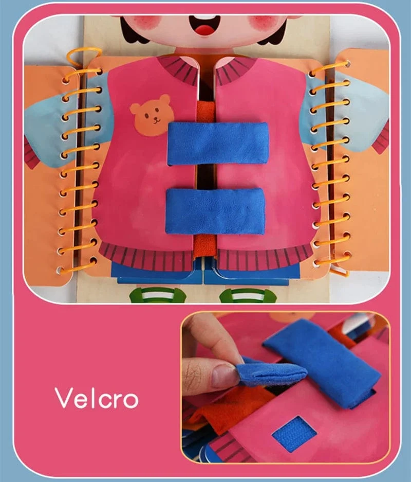 Montessori-Spielzeug, Früherziehung, Lebenskompetenzen für Kinder, Schnürsenkel binden, Reißverschlussschnallen, mehrschichtiges Holz-Beschäftigungsbrett, Puzzle-Geschenk