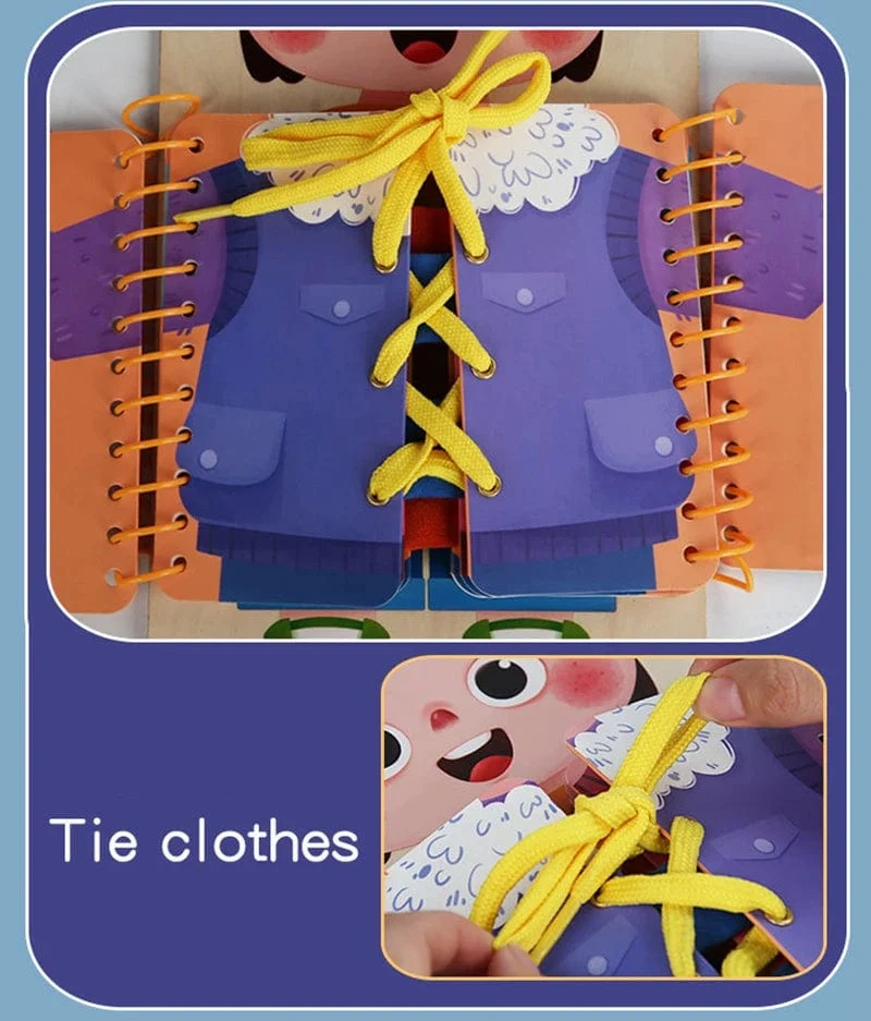 Montessori-Spielzeug, Früherziehung, Lebenskompetenzen für Kinder, Schnürsenkel binden, Reißverschlussschnallen, mehrschichtiges Holz-Beschäftigungsbrett, Puzzle-Geschenk