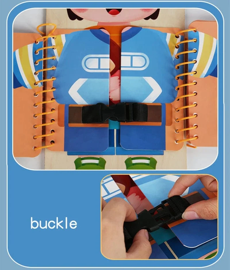 Montessori-Spielzeug, Früherziehung, Lebenskompetenzen für Kinder, Schnürsenkel binden, Reißverschlussschnallen, mehrschichtiges Holz-Beschäftigungsbrett, Puzzle-Geschenk