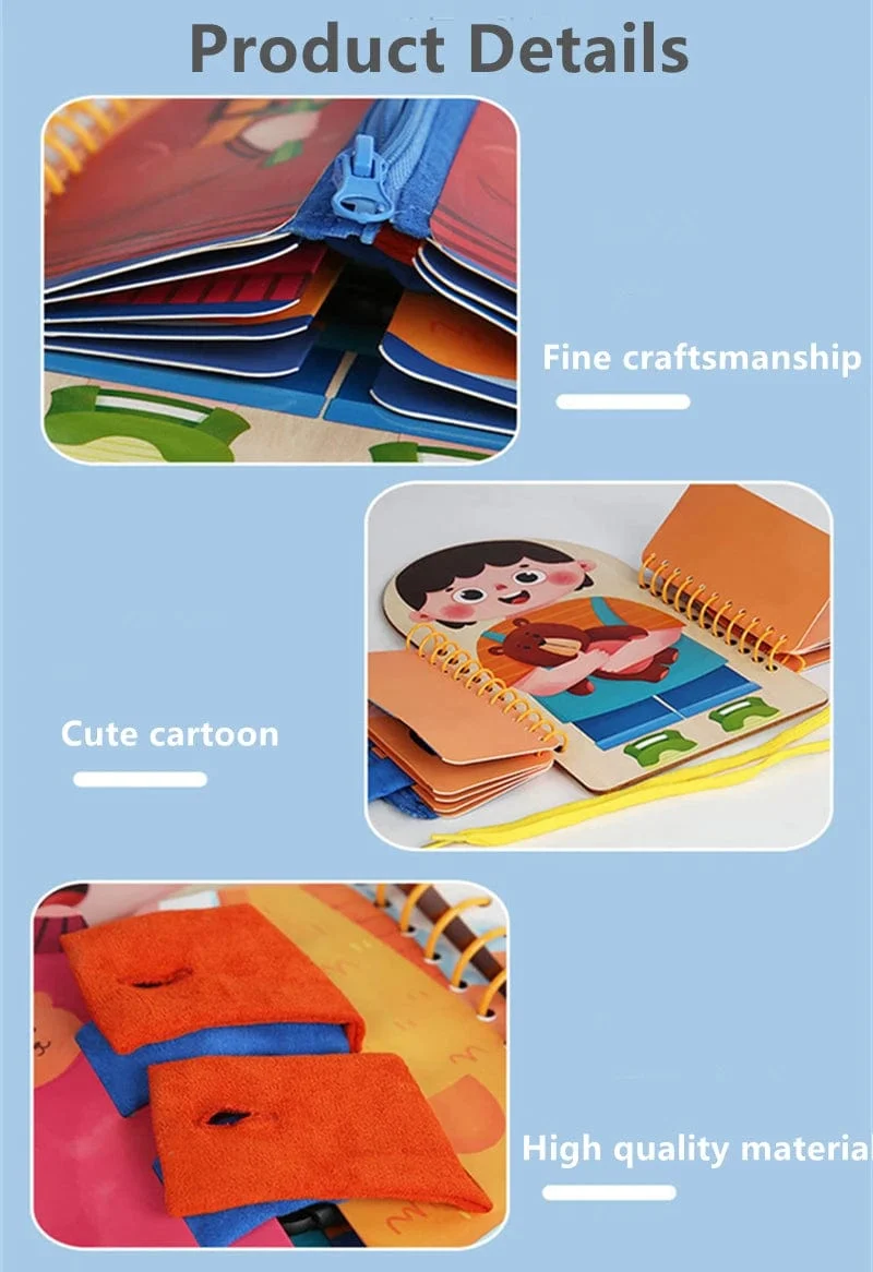 Montessori-Spielzeug, Früherziehung, Lebenskompetenzen für Kinder, Schnürsenkel binden, Reißverschlussschnallen, mehrschichtiges Holz-Beschäftigungsbrett, Puzzle-Geschenk