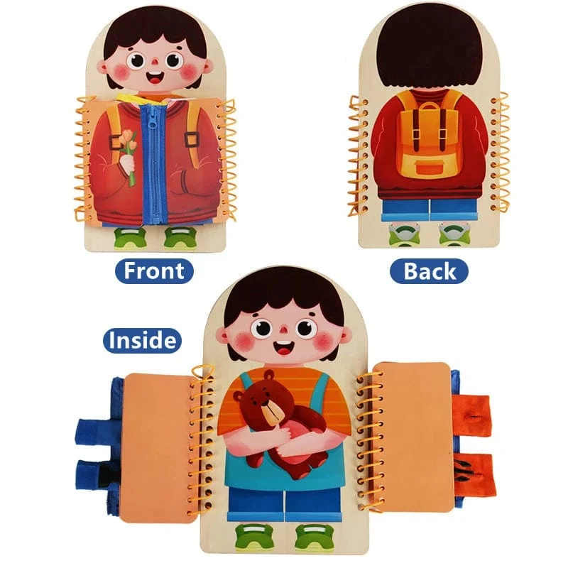 Montessori-Spielzeug, Früherziehung, Lebenskompetenzen für Kinder, Schnürsenkel binden, Reißverschlussschnallen, mehrschichtiges Holz-Beschäftigungsbrett, Puzzle-Geschenk