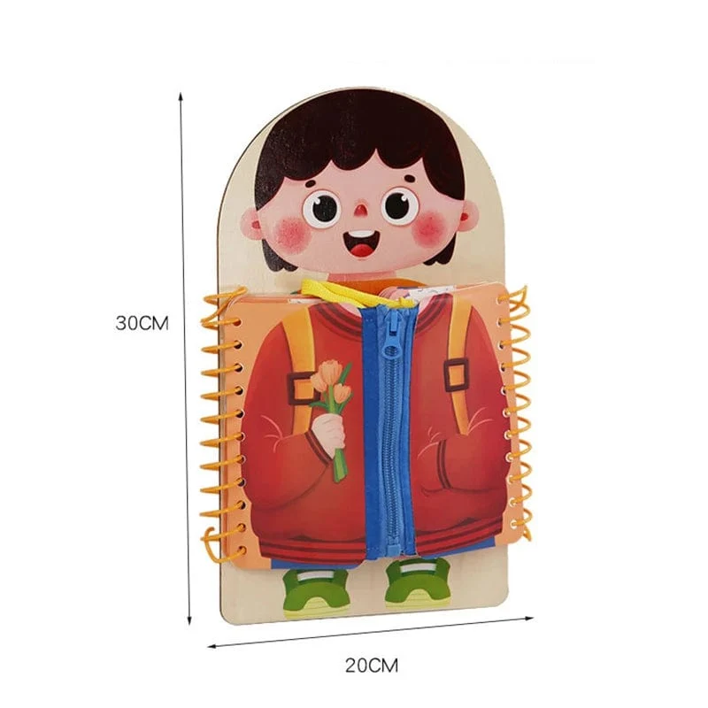 Montessori-Spielzeug, Früherziehung, Lebenskompetenzen für Kinder, Schnürsenkel binden, Reißverschlussschnallen, mehrschichtiges Holz-Beschäftigungsbrett, Puzzle-Geschenk