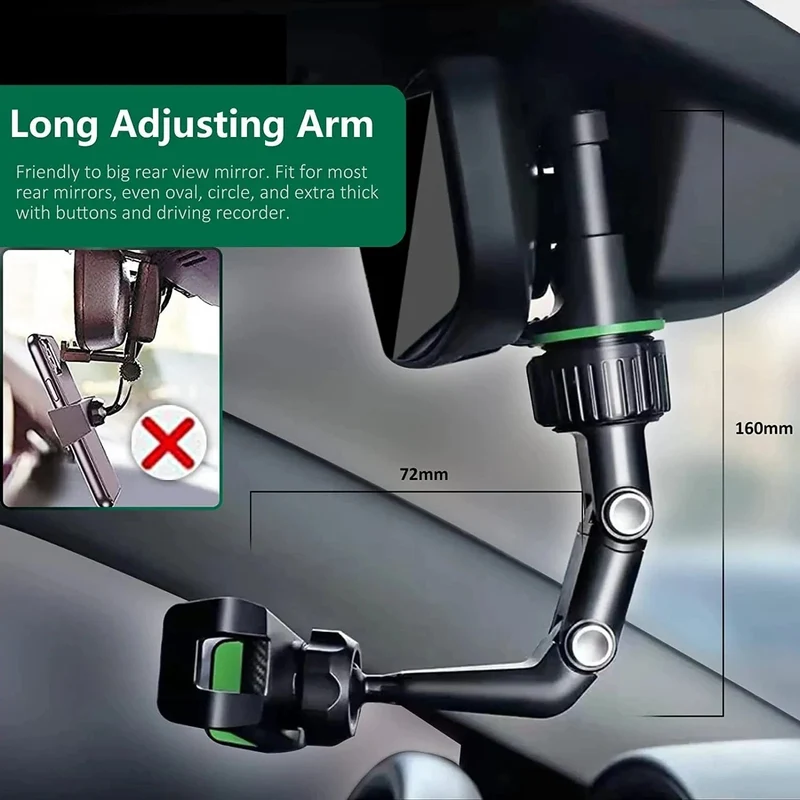 Rückspiegel-Telefonhalterung fürs Auto, 360° drehbare Telefonhalterung, GPS-Halterung, universelle Auto-Telefonhalterung für alle Smartphones