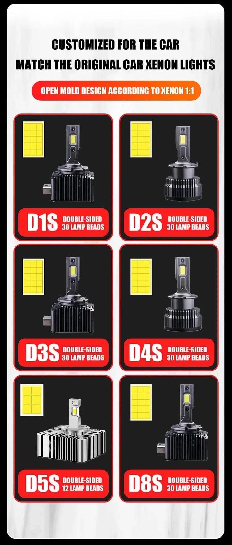 2PCS 30000LM D1S D3S Scheinwerfer 35W D2S D2R D4S D4R D5S D8S LED Canbus Lampen Auto LED Lichter birne Für Auto Lichter 6000K Plug & Play
