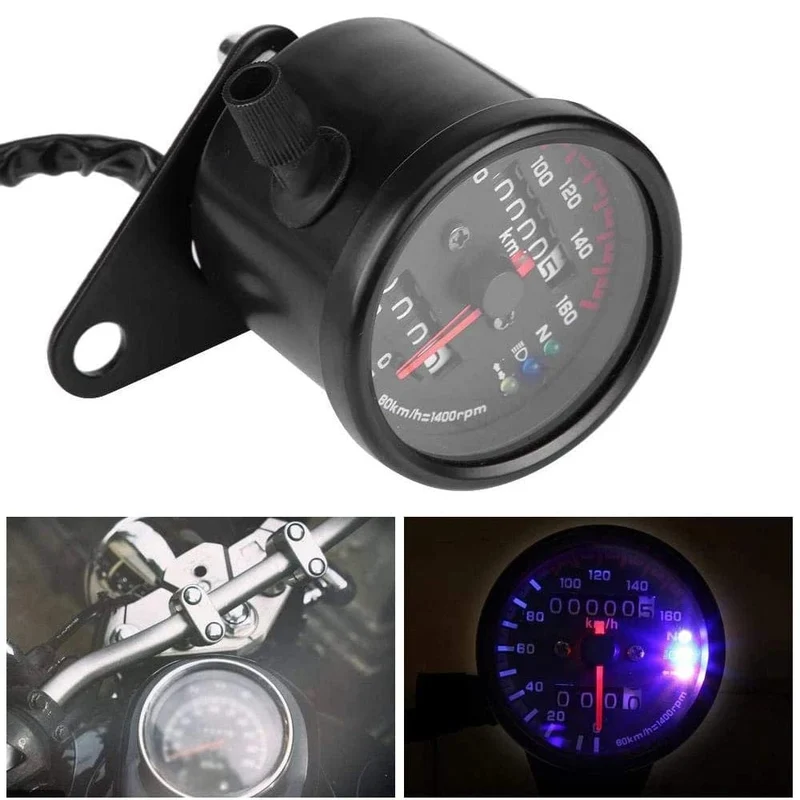 Universal Motorrad Tachometer Kilometerzähler Gauge für Cafe Racer Motorrad mit LED Signal Licht Hintergrundbeleuchtung Anzeige