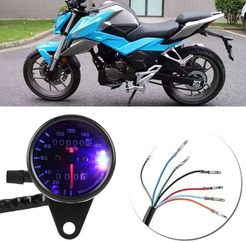 Universal Motorrad Tachometer Kilometerzähler Gauge für Cafe Racer Motorrad mit LED Signal Licht Hintergrundbeleuchtung Anzeige