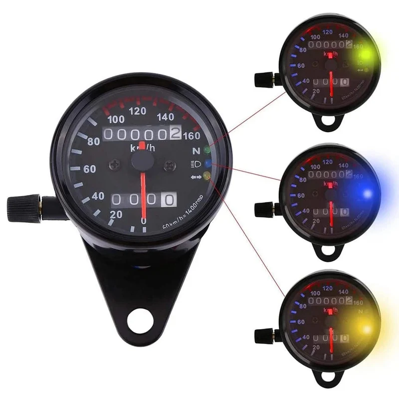 Universal Motorrad Tachometer Kilometerzähler Gauge für Cafe Racer Motorrad mit LED Signal Licht Hintergrundbeleuchtung Anzeige