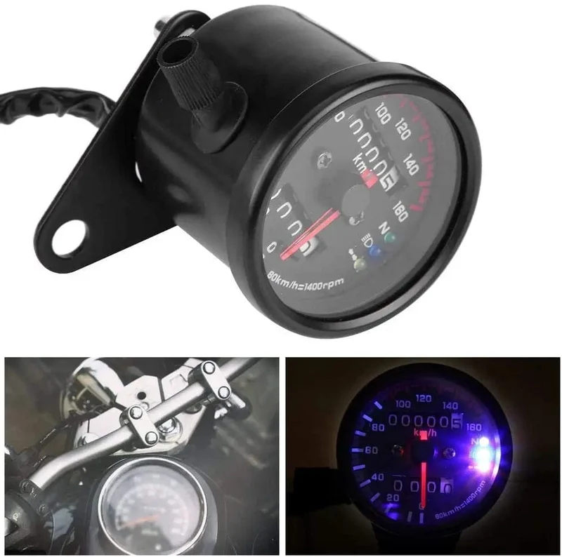 Universal Motorrad Tachometer Kilometerzähler Gauge für Cafe Racer Motorrad mit LED Signal Licht Hintergrundbeleuchtung Anzeige