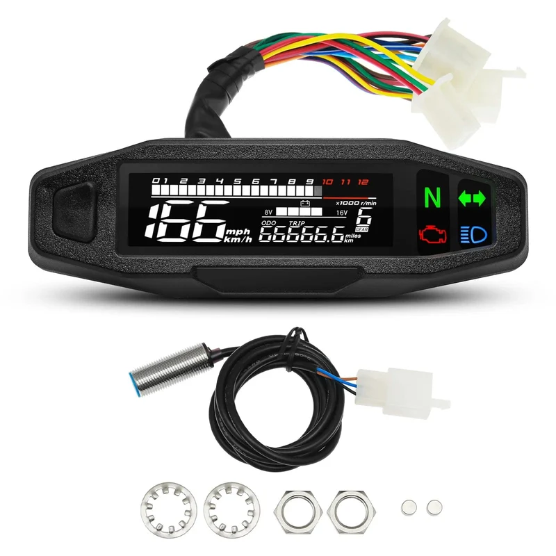 Universal Motorrad Tacho Meter LED Digital Dashboard 12000RPM Gauge Tachometer Panel Motor Kilometerzähler Display Y Halterung