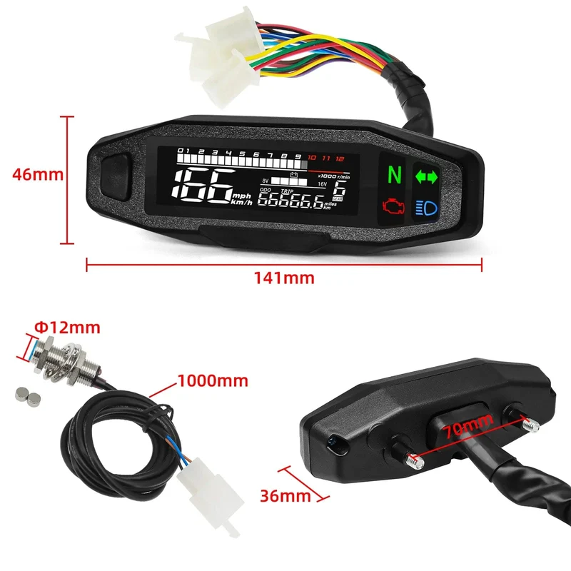 Universal Motorrad Tacho Meter LED Digital Dashboard 12000RPM Gauge Tachometer Panel Motor Kilometerzähler Display Y Halterung