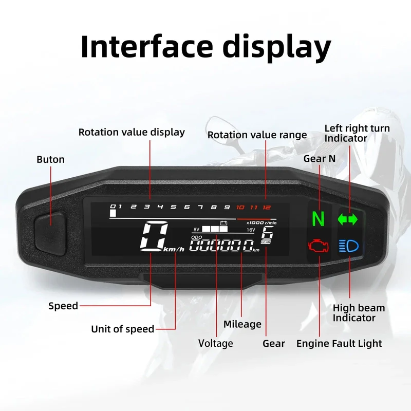 Universal Motorrad Tacho Meter LED Digital Dashboard 12000RPM Gauge Tachometer Panel Motor Kilometerzähler Display Y Halterung