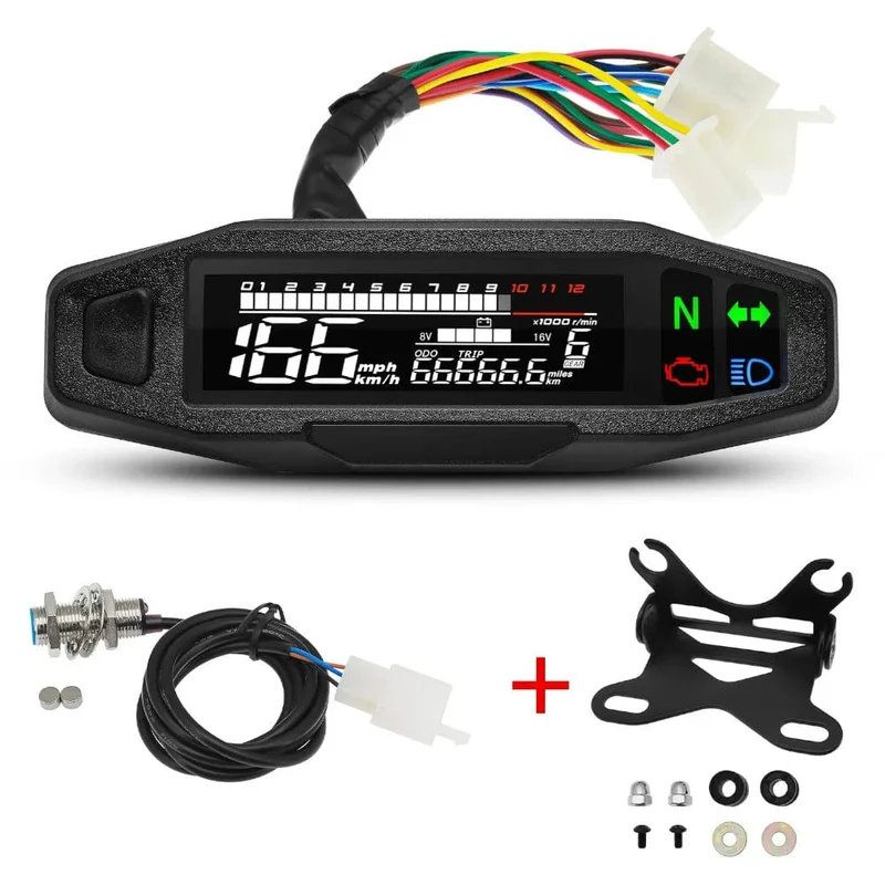 Universal Motorrad Tacho Meter LED Digital Dashboard 12000RPM Gauge Tachometer Panel Motor Kilometerzähler Display Y Halterung