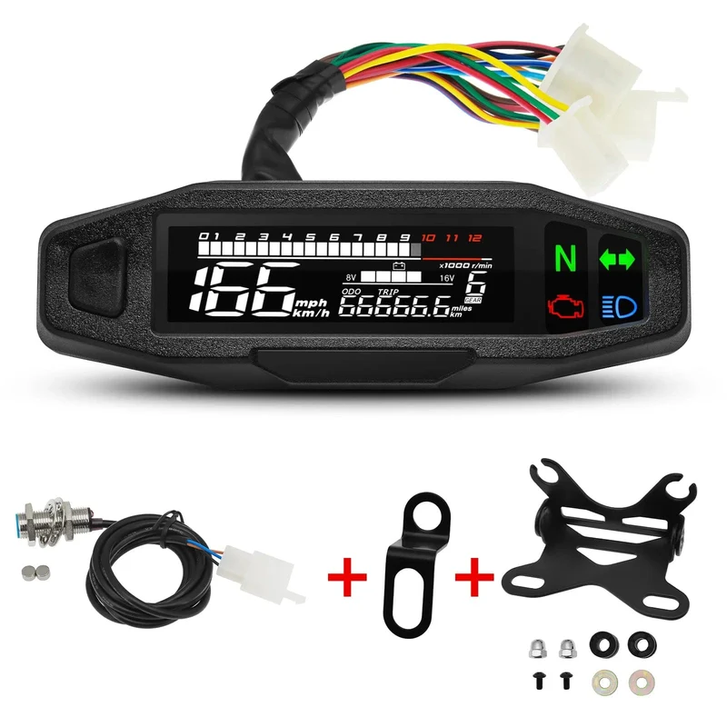 Universal Motorrad Tacho Meter LED Digital Dashboard 12000RPM Gauge Tachometer Panel Motor Kilometerzähler Display Y Halterung