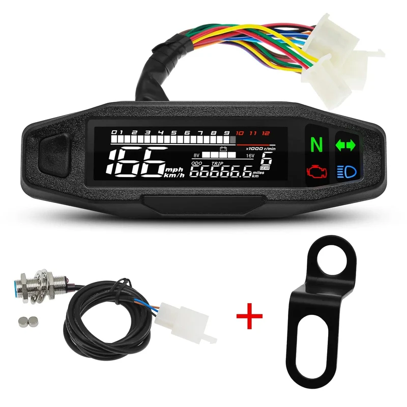 Universal Motorrad Tacho Meter LED Digital Dashboard 12000RPM Gauge Tachometer Panel Motor Kilometerzähler Display Y Halterung