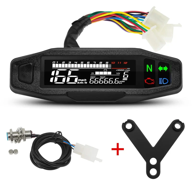 Universal Motorrad Tacho Meter LED Digital Dashboard 12000RPM Gauge Tachometer Panel Motor Kilometerzähler Display Y Halterung
