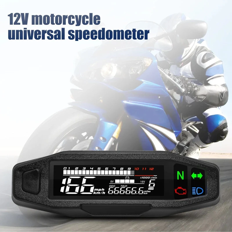 Universal Motorrad Tacho Meter LED Digital Dashboard 12000RPM Gauge Tachometer Panel Motor Kilometerzähler Display Y Halterung