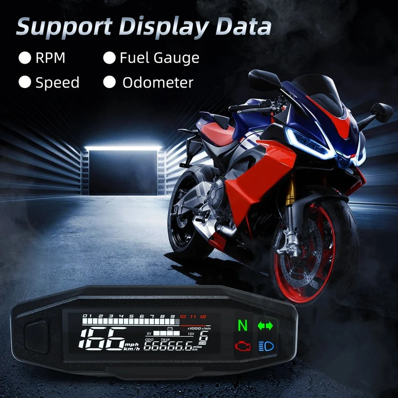 Universal Motorrad Tacho Meter LED Digital Dashboard 12000RPM Gauge Tachometer Panel Motor Kilometerzähler Display Y Halterung