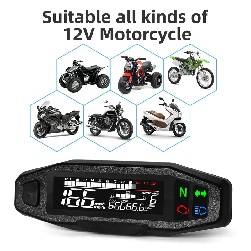 Universal Motorrad Tacho Meter LED Digital Dashboard 12000RPM Gauge Tachometer Panel Motor Kilometerzähler Display Y Halterung