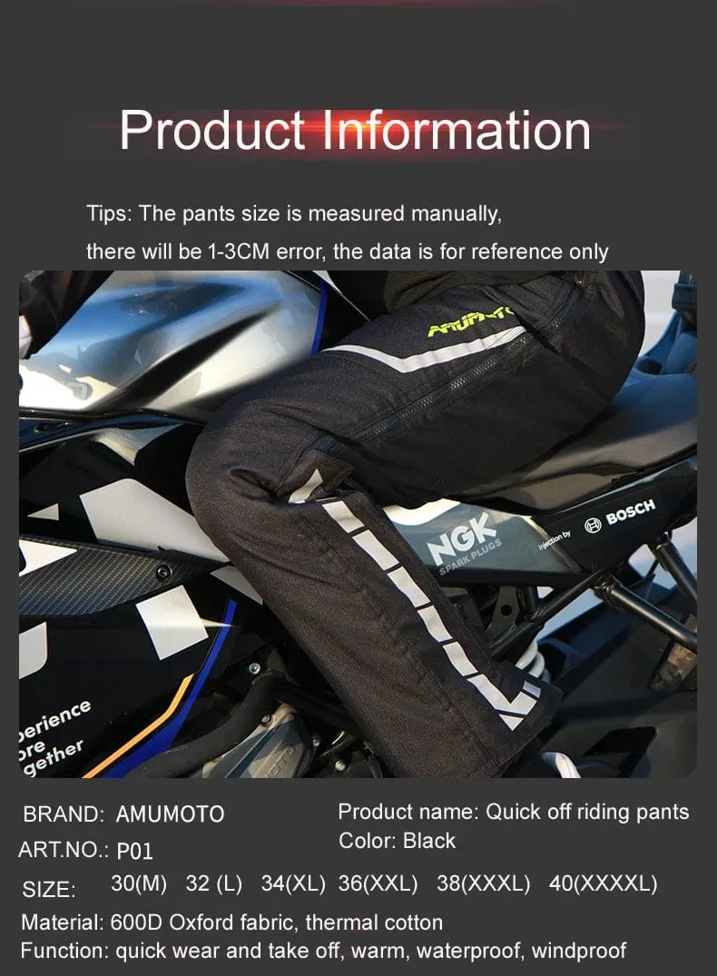AMU Motorrad-Schnellausziehhose, wasserdicht, winddicht, Thermo-Schutzhose für Herren und Damen