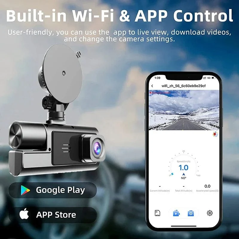 3-Kanal-WiFi-Dashcam, Rückfahrkamera mit IR-Nachtsicht-Loop-Aufnahme und 3-Zoll-IPS-Bildschirm, 1080P, 3 Kameras, Auto-DVR, Autozubehör