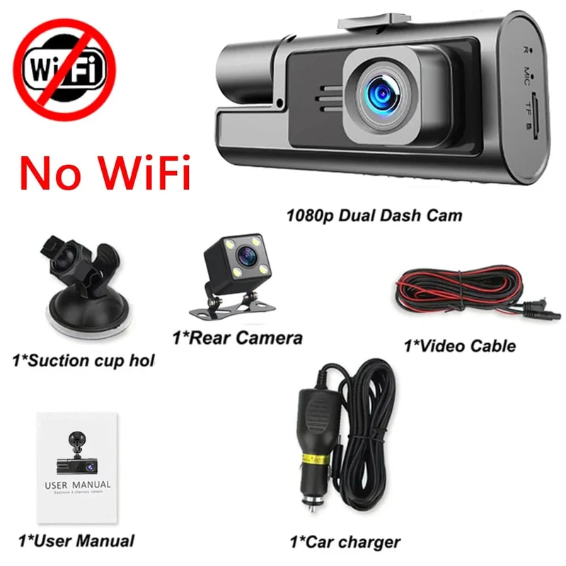 3-Kanal-WiFi-Dashcam, Rückfahrkamera mit IR-Nachtsicht-Loop-Aufnahme und 3-Zoll-IPS-Bildschirm, 1080P, 3 Kameras, Auto-DVR, Autozubehör