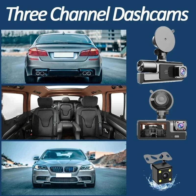 3-Kanal-WiFi-Dashcam, Rückfahrkamera mit IR-Nachtsicht-Loop-Aufnahme und 3-Zoll-IPS-Bildschirm, 1080P, 3 Kameras, Auto-DVR, Autozubehör
