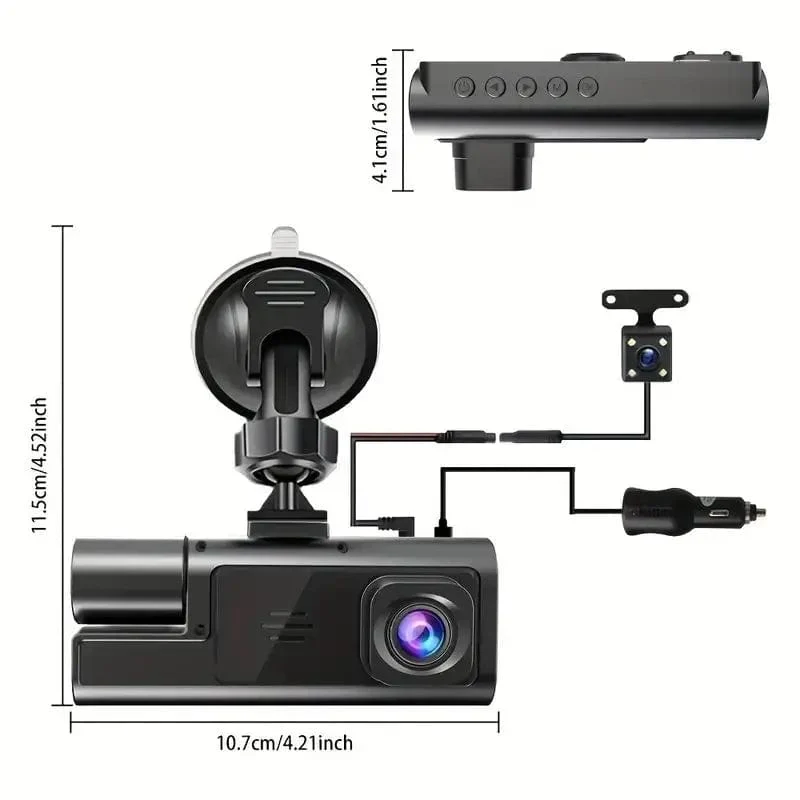 3-Kanal-WiFi-Dashcam, Rückfahrkamera mit IR-Nachtsicht-Loop-Aufnahme und 3-Zoll-IPS-Bildschirm, 1080P, 3 Kameras, Auto-DVR, Autozubehör